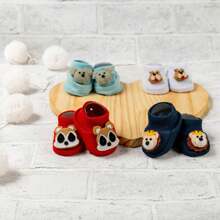 Kit 4 Sapatinho 3D Bebê Recem Nascido 100% Algodão Menino Pantufa Meia RN 0-4 Meses RN