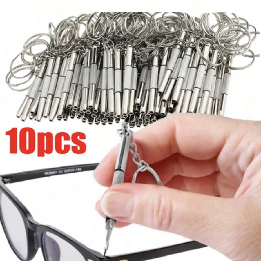 10 piezas Destornillador para gafas, herramienta de reparación multifuncional mini para gafas y relojes, accesorios de tornillo de metal para gafas