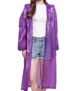 1pc Stylish Thickened Waterproof Eva Raincoat For Adults With Open Face, Ideal For Outdoor Travel - Purple - View 1