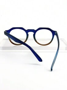 女士简约无度数眼镜，透明镜片，蓝色和棕色镜框，适合日常佩戴