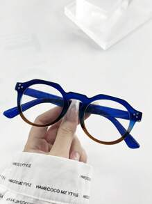 女士简约无度数眼镜，透明镜片，蓝色和棕色镜框，适合日常佩戴