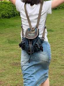 復古褪色小背包,休閒時尚,適合女士,適用於上學或通勤 - 彩色 - 查看 3