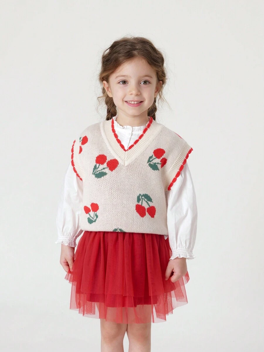 Young Girls' Cute Mesh A-line Skirt Cake Skirt For Casual Wear, Autumn - Red - View 1