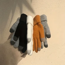 1 par de guantes de lana de invierno tejidos, guantes deportivos gruesos de unicolor con pantalla táctil, adecuados para ciclismo, senderismo y otras actividades al aire libre