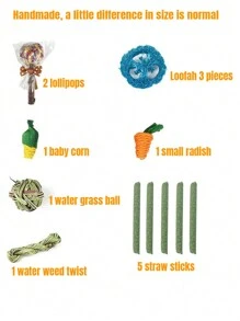 1 Set 13pcs Pet Teeth Cleaning Toys, Rabbit Grass Balls, Hamster Chew Sticks Combination Set With Rabbit Tooth Grinding Stick - Multicolor - View 2