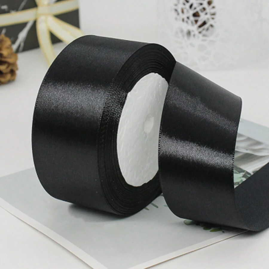 1pc 0.6/1/1.5/2/2.5/4/5cm Ribbon Satin Ribbon Colored Ribbon Silk Ribbon For Wedding Cake Decoration Chair Back Gift Packaging DIY Ribbon,Christmas - Black - View 1