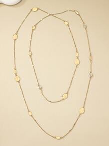 1pc Vintage Simple Full Rhinestone Metal Style Long Necklace Sweater Chain, Can Be Worn Alone Or Stacked - Gold - View 3