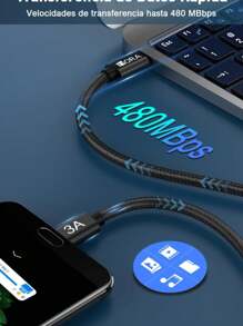 Cable Tipo C 2m A Tipo C A  3a Turbo Carga Rapida - Negro - Ver 6