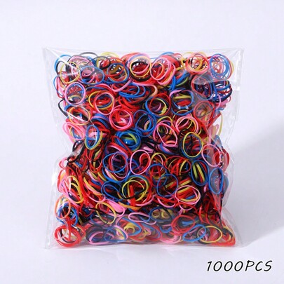 1000pcs/Pack Colorful Children Hair Ties With Bow Knot, Disposable Elastic Hair Bands For Girls' Ponytails, Simple Style And Perfect For Holidays Or Parties