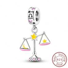 天秤座銀墜子,925純銀製成,適用於原樣手鍊、頸鍊,女性吊墜珠子,diy珠寶禮物 - 銀色 - 查看 3