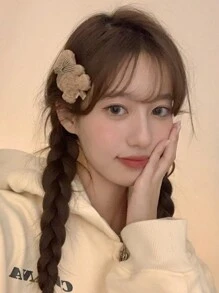 1 件毛絨泰迪熊髮夾適合女士劉海,適合家庭或旅行用作髮飾 - 棕色 - 查看 3