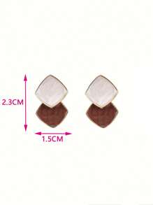 HOTNICE 2pcs Elegant Minimalist Color-Block Design Earrings For Women, Suitable For Daily Wear And Parties - Coffee - View 3