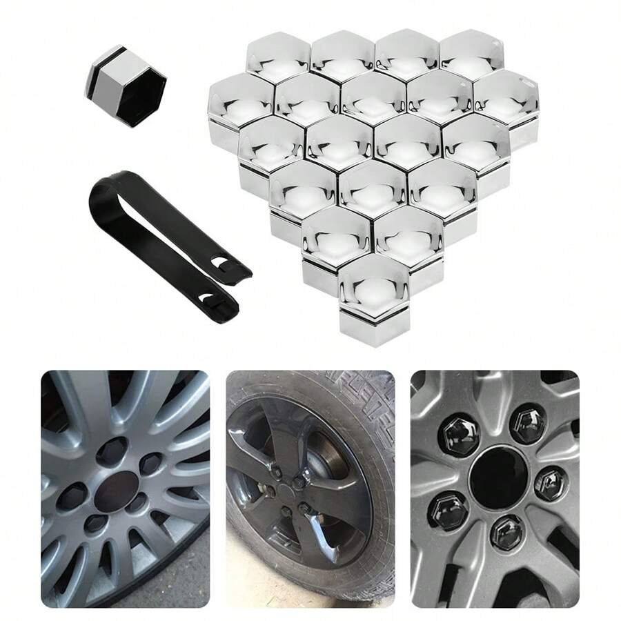 20Pcs Car Wheel Nut Caps Auto Hub Screw Cover 17mm Bolt Rims Exterior Decoration Special Socket Protection Dust Proof - Silver - View 1