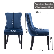 Set Of 2 Wing-Back Tufted Dining Chair, Velvet Chairs For Dining Room Upholstered Dining Chairs With Back Stitching Nailhead Trim And Solid Wood Legs For Kitchen Dining Room - 藍色 - 查看 7