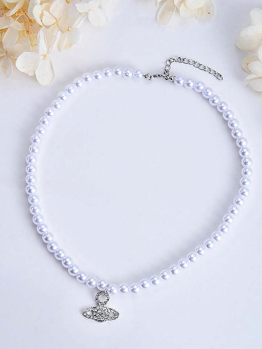 Men Faux Pearl Decor Pendant Necklace, For Jewelry Gift And