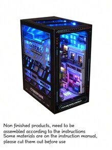 1個diy 木質書型小房子科幻書架創意禮品裝飾,tc36 未來版 - 藍色 - 查看 6