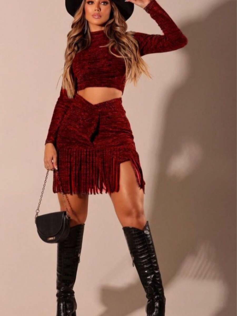 Women Two-piece Outfits - 紅木色 - 查看 1