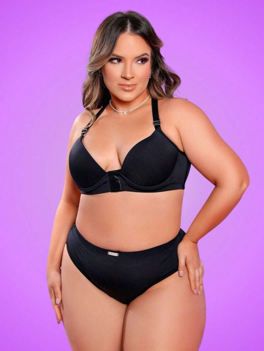 Plus Size Bra & Panty Sets - màu đen - Xem 1
