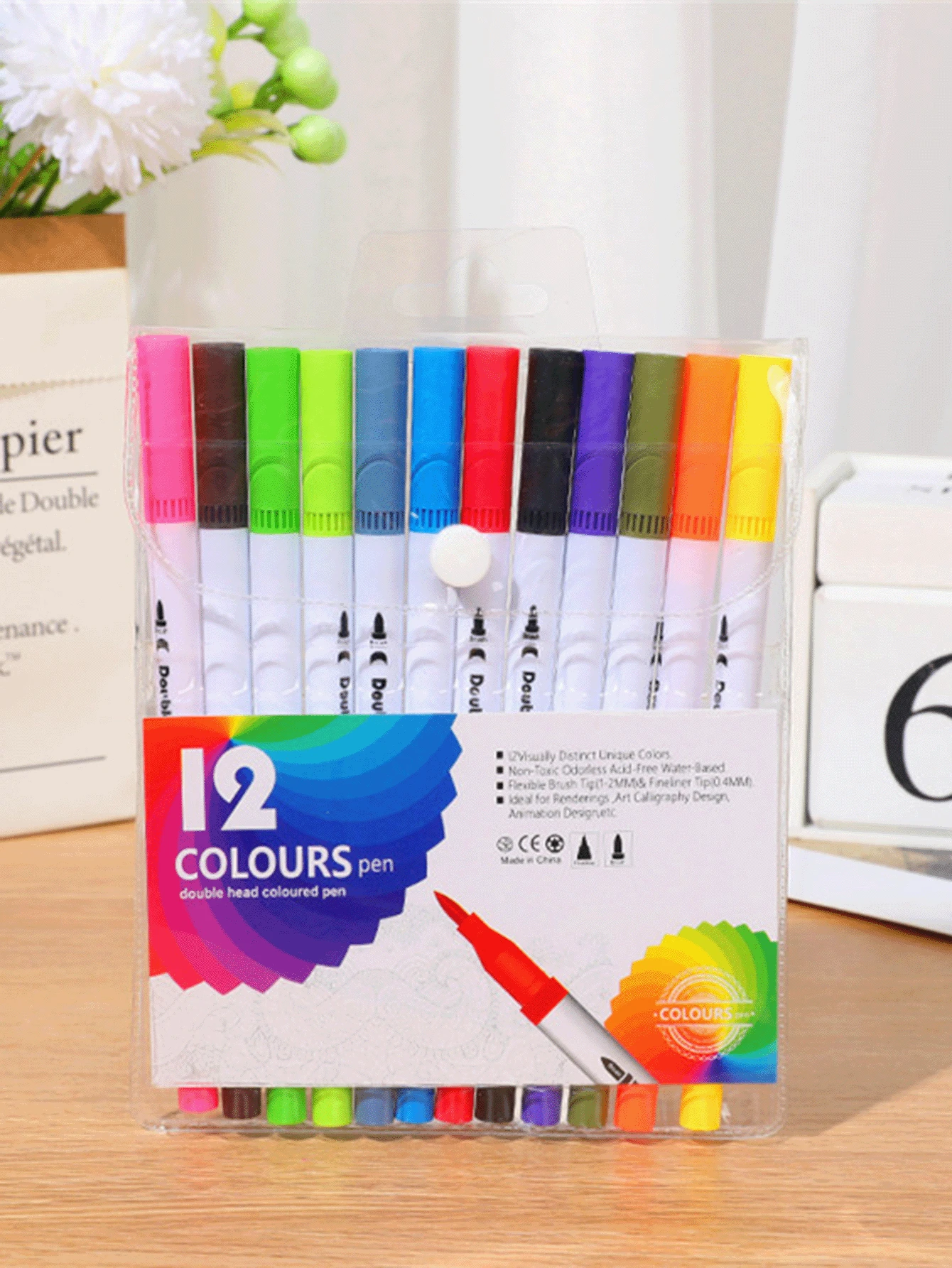 12 cái Gấp đôi Màu nước Người đánh dấu Bộ , Trẻ em Nghệ thuật Điểm đánh dấu , Vẽ & Sketching Bút mực , Trường học - trắng - Xem 1