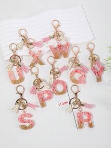 1 件裝女式貝殼、石頭和水晶吊墜果凍字母流蘇鑰匙扣 - 粉色 - 查看 4