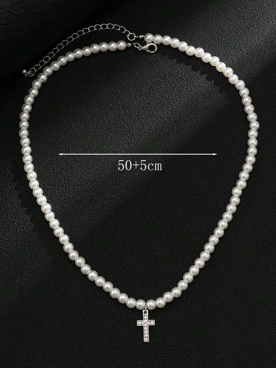 Men Faux Pearl Decor Pendant Necklace, For Jewelry Gift And
