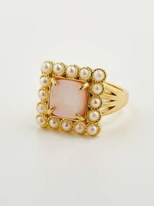 1pc Grey Mother Of Pearl Square Crystal Ring - gray fritillary - View 14