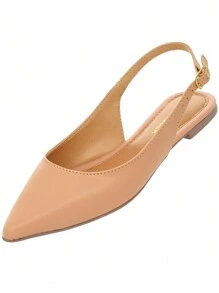 Kit 2 Pairs Women's Open Toe Slingback Flat Shoes Comfort New Classic Plain Casual - 杏色 - 查看 3