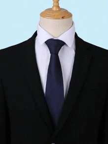 1 件男士純色條紋圖案正式商務領帶,適合日常生活、婚禮和派對 - 藏蓝色 - 查看 1