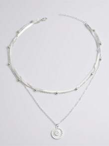 分層項鍊銀幣吊墜項鍊波西米亞串珠珠寶,適用於女性和女孩 - 銀色 - 查看 3