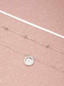 分層項鍊銀幣吊墜項鍊波西米亞串珠珠寶,適用於女性和女孩 - 銀色 - 查看 2