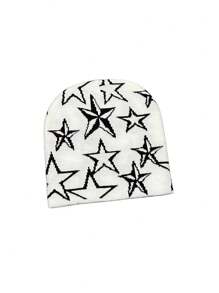 1 Miếng Y2K Ngôi sao Dệt hoa Mũ len , Không giới tính Màu thuần Acrylic Mũ lưỡi trai , Giải trí Mềm mại Ấm áp Nhẹ Dệt kim Mũ lưỡi trai , Thích hợp Đối với Trượt tuyết - trắng - Xem 1