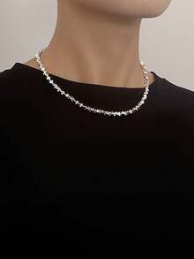 1pc Silver Beaded Necklace - Silver - View 5