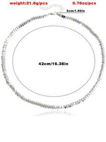 1pc Silver Beaded Necklace - Silver - View 4