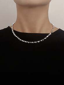1pc Silver Beaded Necklace - Silver - View 1