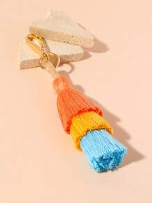 1pc Unisex Bohemian Style Three Layers Colorful Tassel Keychains, Fashionable Bag Accessory - Multicolor - View 2