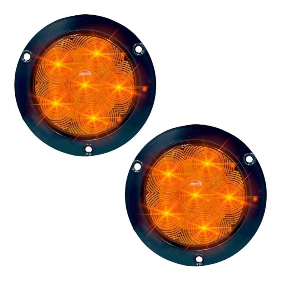 Par Plafón 6 Leds Redondo Camión Fijo-estrobo Bisel Negro - Naranja - Ver 1
