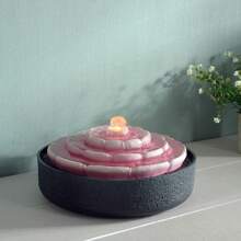 Haobos 1 件 9.8 英寸粉色莲花桌面喷泉，室内放松波浪喷泉冥想宁静喷泉带石头/LED 照明家居/办公室装饰