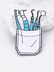 1入組卡通風格時尚彩繪牙科醫療器械胸針,適合牙醫和護士在日常生活中佩戴 - 白色 - 查看 1