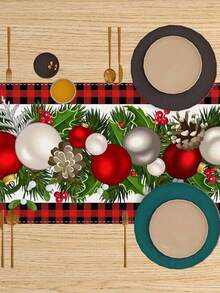 1pc Linen Red & Black Buffalo Check Christmas Table Runner, Rustic Winter Holiday Home Kitchen Table Decor - Multicolor - View 4