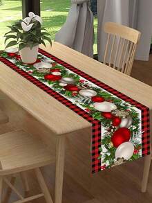 1pc Linen Red & Black Buffalo Check Christmas Table Runner, Rustic Winter Holiday Home Kitchen Table Decor - Multicolor - View 5