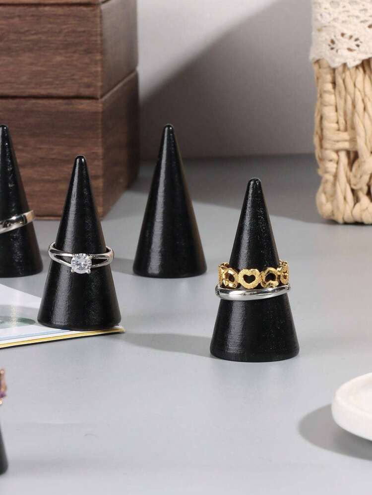 Oskas Porta Anelli Da Comodino In Ceramica Bianca, Set Di 2 Espositori A Forma Di Cono/Torre, Regalo Ideale Per Nozze, Organizer Per Gioielli E Fedi Nuziali - 3