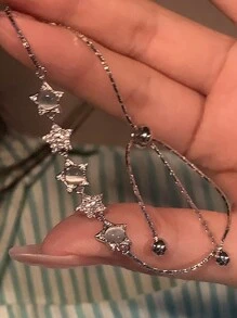 1pc Korean Opal Star Bracelet Women's Light And Luxury Design Exquisite And Boudoir Couple's Pull Out Handwear - Silver - View 1