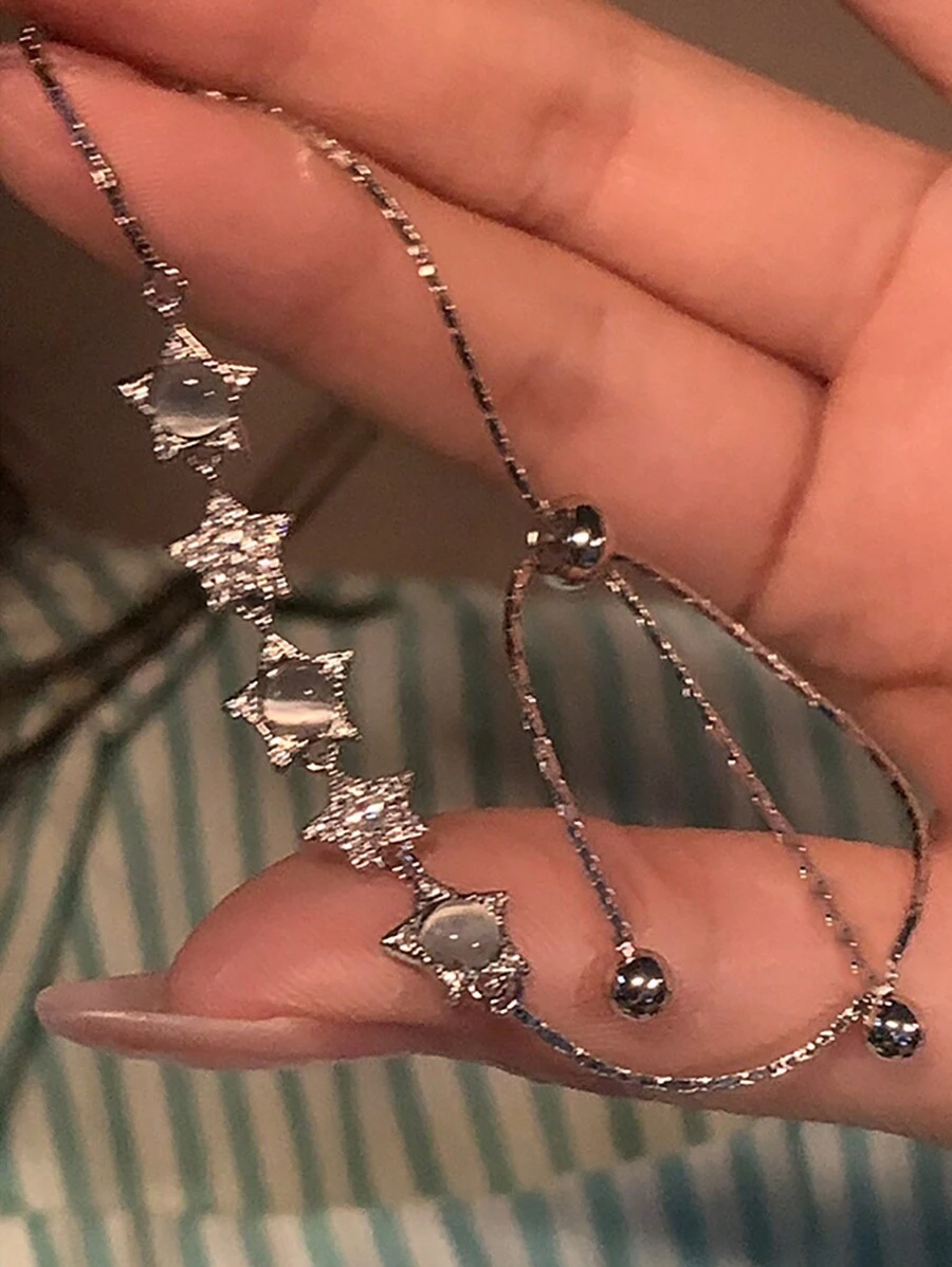 1pc Korean Opal Star Bracelet Women's Light And Luxury Design Exquisite And Boudoir Couple's Pull Out Handwear - Silver - View 1