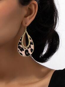 1pair Vintage Bohemian Style PU Leather Teardrop Shaped Earrings - Coffee Brown - View 7
