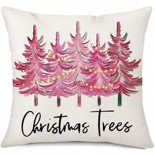 4入組聖誕圖案枕套,現代化聚酯方形套,設計有粉紅色的聖誕老人、聖誕樹、雪人、雪花圖案,適用於客廳和臥室裝飾,完美的聖誕裝飾 - 聖誕節裝飾 - 查看 3