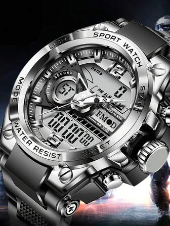 多功能雙顯示電子石英手錶,夜間照明,適合商務和戶外運動,新設計