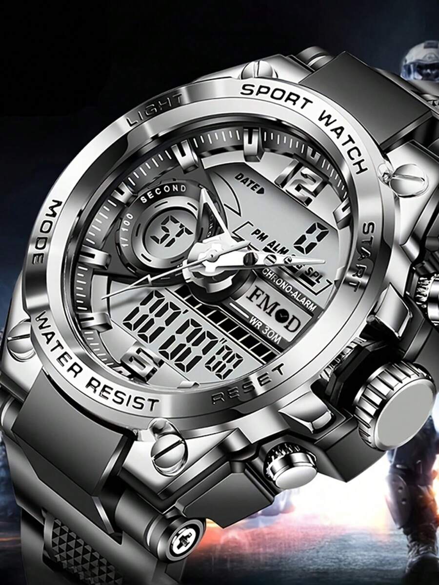 Dual Display Electronic Quartz Watch With Multiple Functions, Night Light, Suitable For Business And Outdoor Sports, New Design - Black - View 1