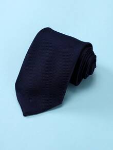 1 件男士純色條紋圖案正式商務領帶,適合日常生活、婚禮和派對 - 藏蓝色 - 查看 3