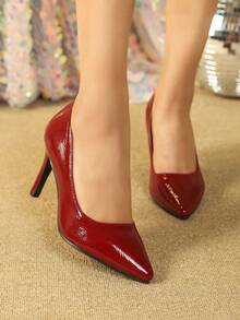 Women's Pointed Toe Stiletto High Heels Low Vamp Pumps - Burgundy - View 4