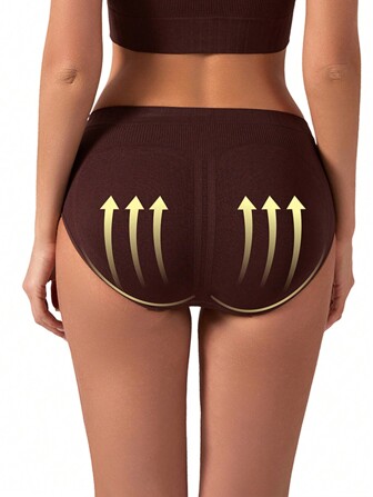 1 pieza de mujeres transpirable inconsútil café marrón Braguitas , cintura baja , rastro triángulo Calzoncillos , adecuado para uso diario